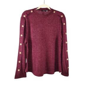 CURE Button Sleeve Pullover Long Sleeve Sweater Women's Size XL Burgundy Red